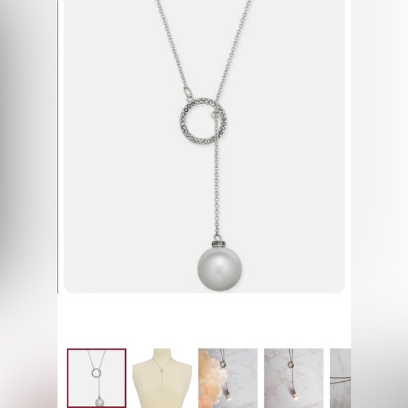 INC International Concepts Imitation Pearl and Pavé Circle Lariat Necklace - Picture 2 of 7